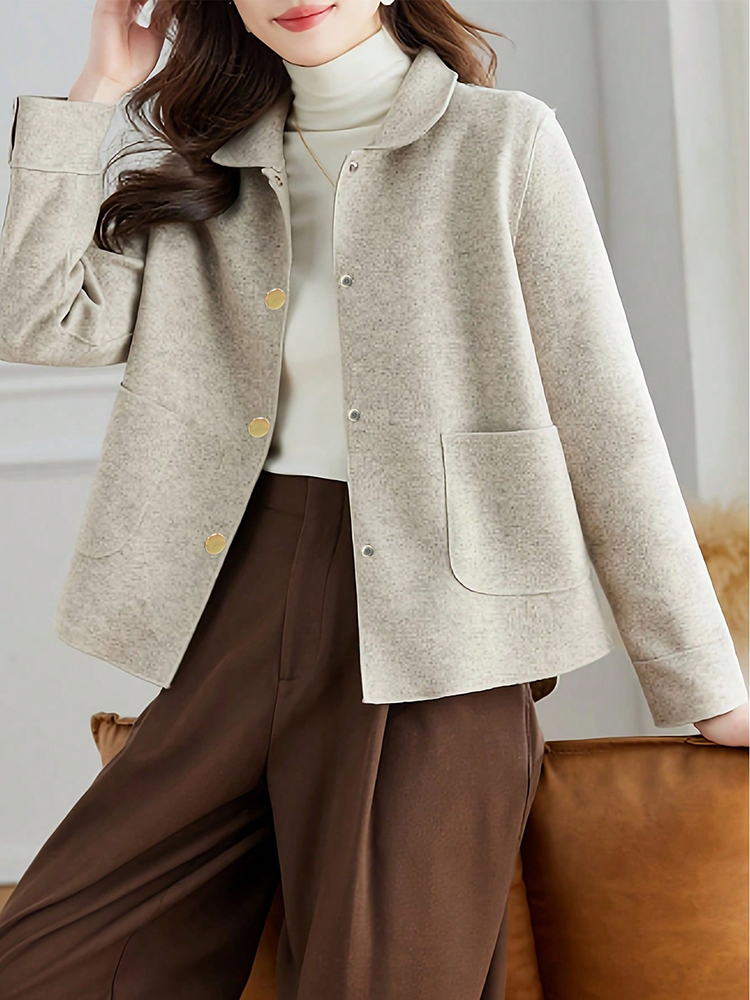 AliExpress Classic Solid Short Woolen Coats for Woman Autumn Winter Warm Woman Clothing Button Up Female Coat Outfits New In Outerwears, view 2