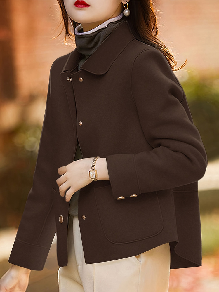AliExpress Classic Solid Short Woolen Coats for Woman Autumn Winter Warm Woman Clothing Button Up Female Coat Outfits New In Outerwears, view 4