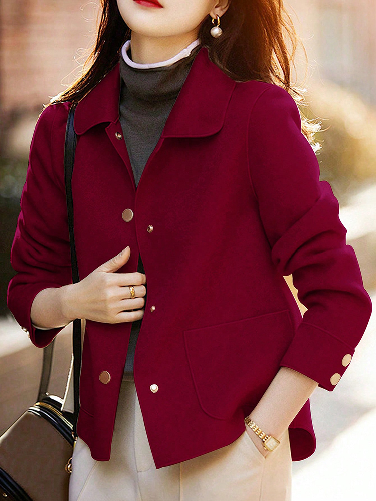 AliExpress Classic Solid Short Woolen Coats for Woman Autumn Winter Warm Woman Clothing Button Up Female Coat Outfits New In Outerwears, view 5