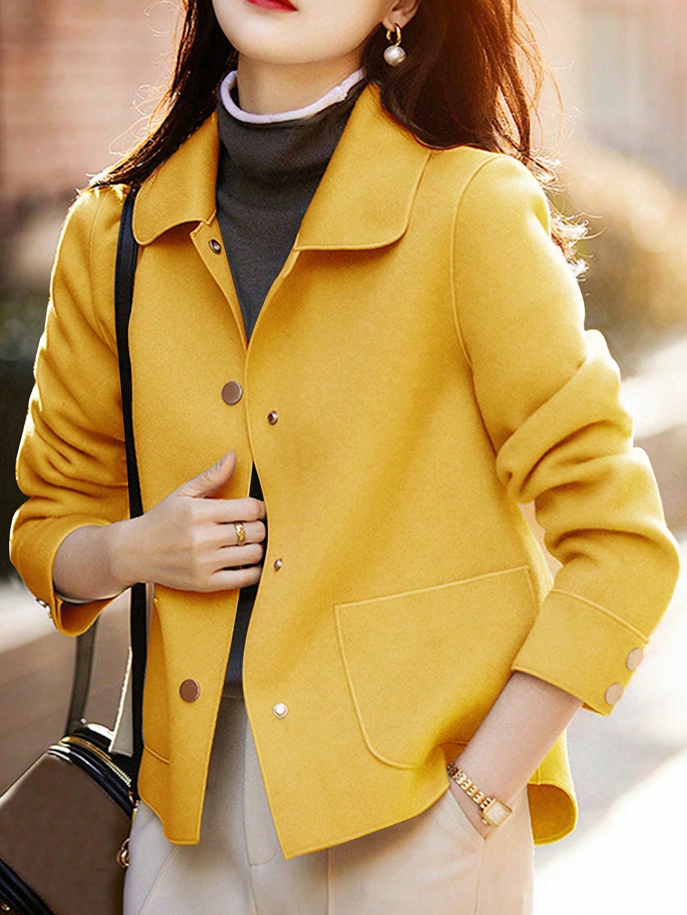 AliExpress Classic Solid Short Woolen Coats for Woman Autumn Winter Warm Woman Clothing Button Up Female Coat Outfits New In Outerwears, view 6