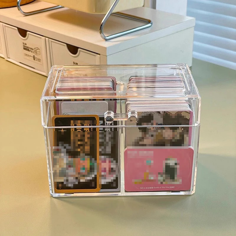 AliExpress Clear Acrylic Card Organizer - Holds 400 Cards, Dual Compartment Display Box for Postcards & Game Cards, view 3