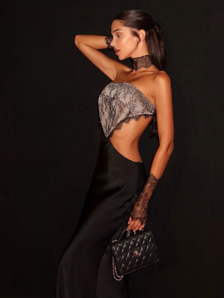 AliExpress CNYISHE Hollow Out Strapless Lace Patchwork Hip Wrap Sexy Club Women Dresses Sheath Bodycon Fashion Female Outfits Party Slim, view 5