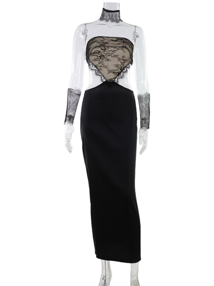 AliExpress CNYISHE Hollow Out Strapless Lace Patchwork Hip Wrap Sexy Club Women Dresses Sheath Bodycon Fashion Female Outfits Party Slim, view 6
