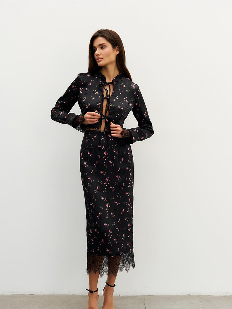 AliExpress CNYISHE Prints Suits 2-Pieces(Tops+Skirts) Women Sets Fashion Casual Lace-up Long Sleeve O Neck Sheath Trendy Female Streetwear, view 2