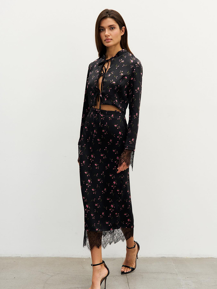 AliExpress CNYISHE Prints Suits 2-Pieces(Tops+Skirts) Women Sets Fashion Casual Lace-up Long Sleeve O Neck Sheath Trendy Female Streetwear, view 3