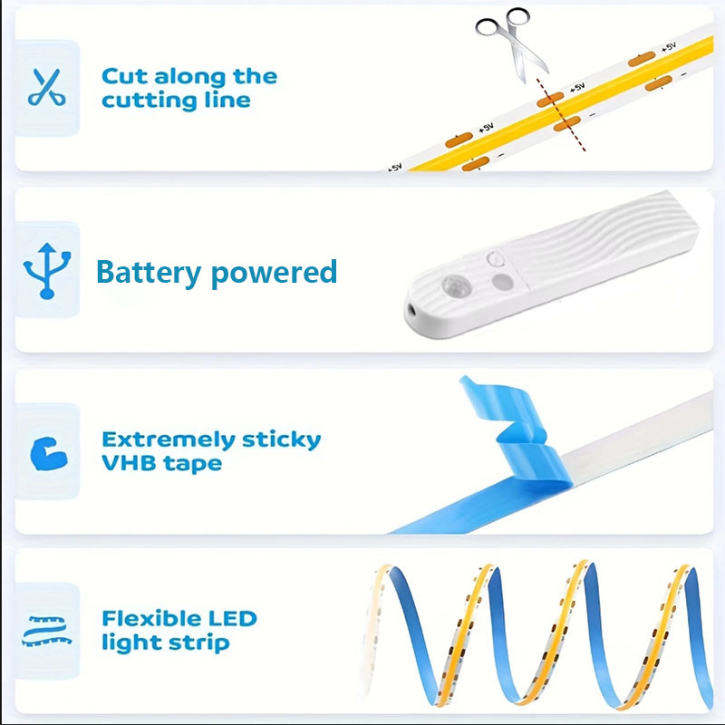 AliExpress Battery-Powered COB LED Strip with Motion Sensor, view 3