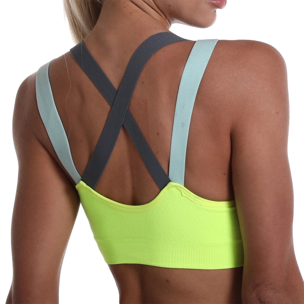 AliExpress Color Blocked Cross Beautiful back Sports Bra Without Steel Ring Yoga Vest Professional Shock Resistant Running Fitness Bralette, view 4
