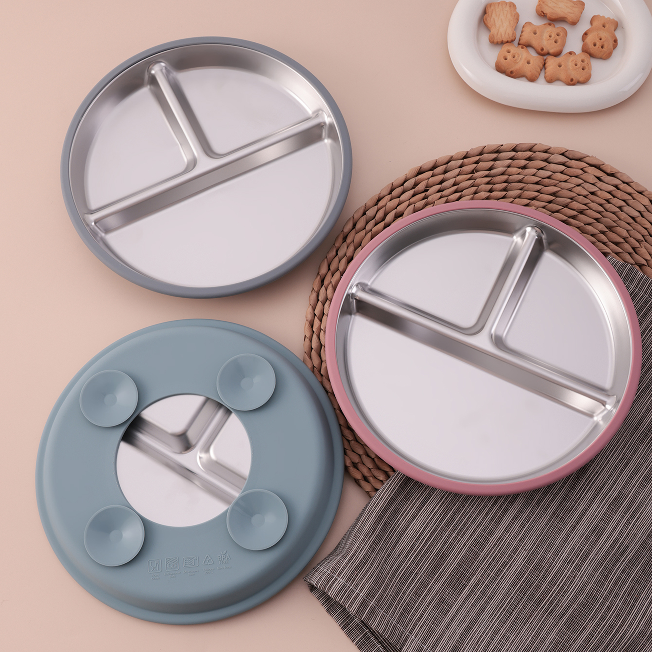 AliExpress Color Kids 1PCS Stainless Steel Plate Detachable Suction Dishes Baby Feeding Sucker Bowl Food Grade Silicone Food Tray Tableware, view 4