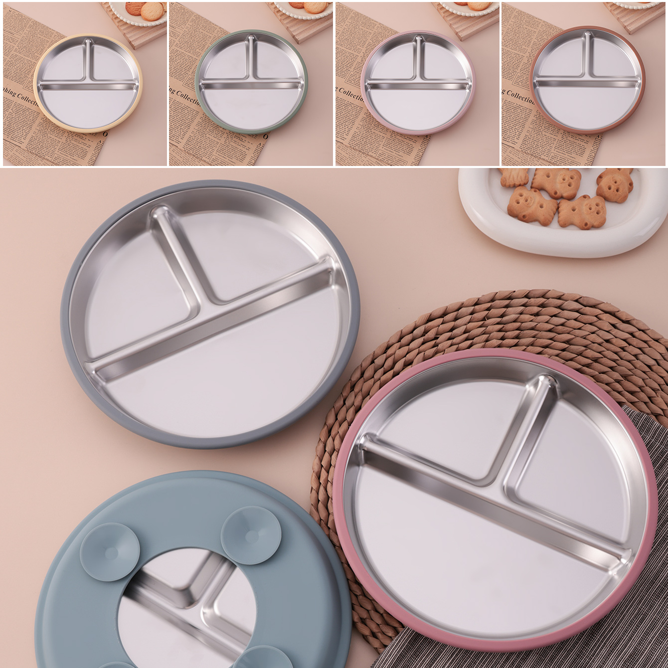 AliExpress Color Kids 1PCS Stainless Steel Plate Detachable Suction Dishes Baby Feeding Sucker Bowl Food Grade Silicone Food Tray Tableware