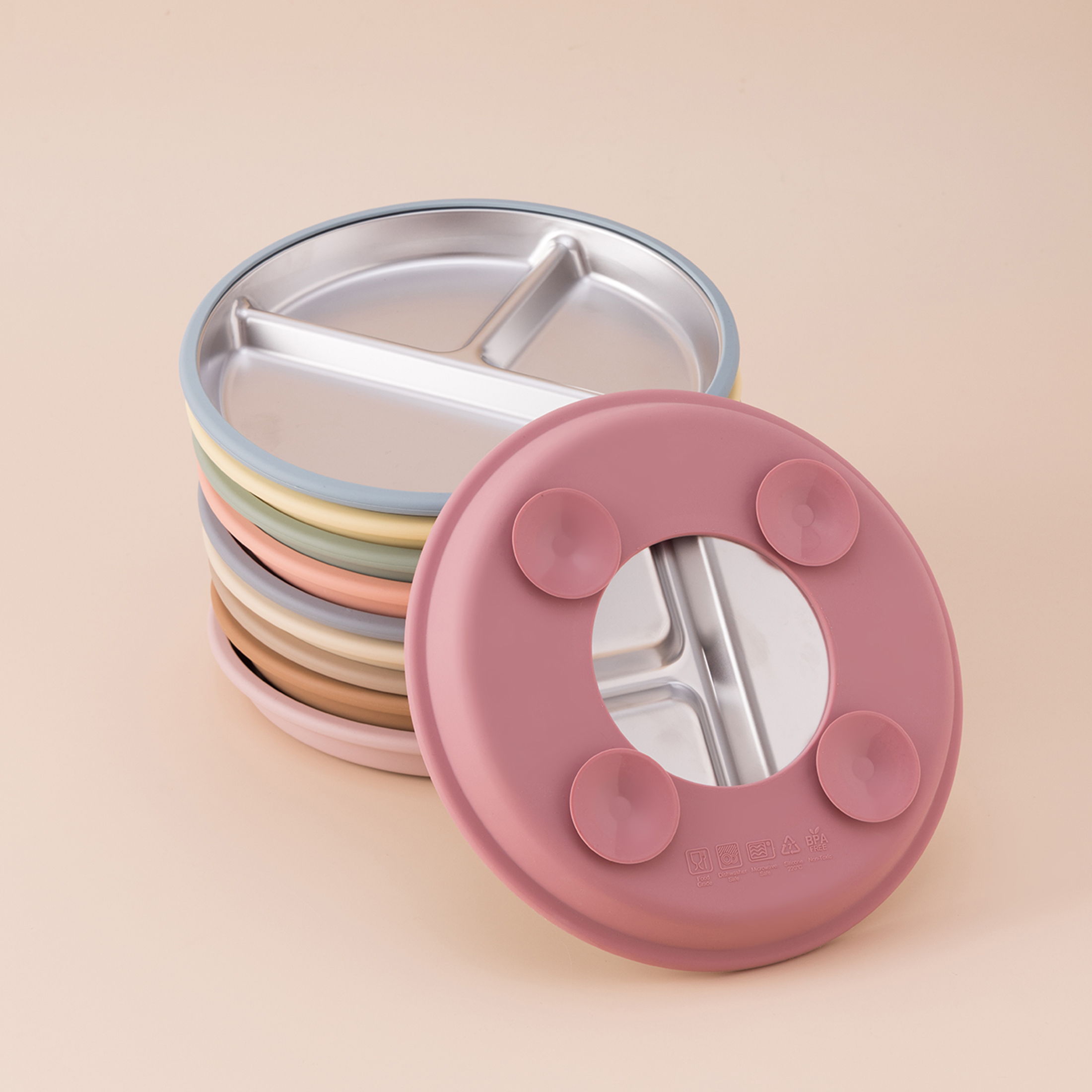 AliExpress Color Kids 1PCS Stainless Steel Plate Detachable Suction Dishes Baby Feeding Sucker Bowl Food Grade Silicone Food Tray Tableware, view 2