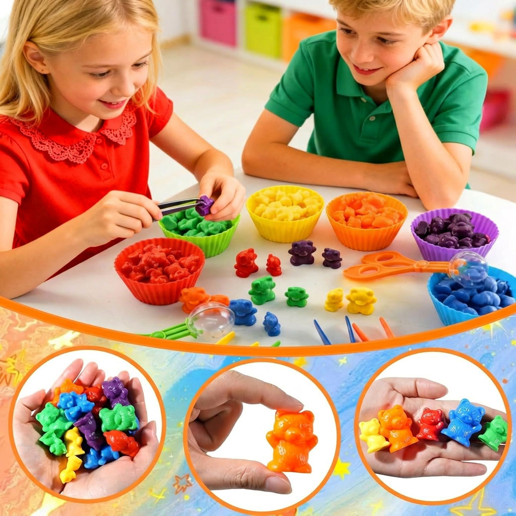 AliExpress Colorful Counting Bears with Sorting Cups & Tweezers, Toddler Counting & Color Sorting Educational Toy Gift for Kids Boys Girls, view 2
