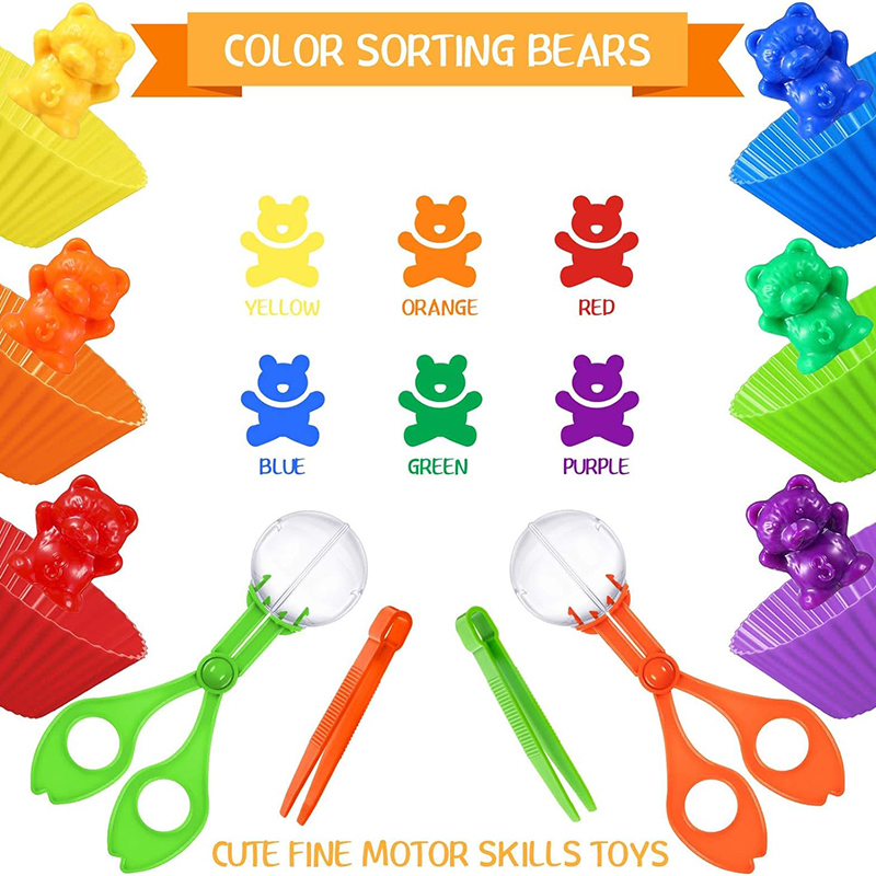 AliExpress Colorful Counting Bears with Sorting Cups & Tweezers, Toddler Counting & Color Sorting Educational Toy Gift for Kids Boys Girls, view 3