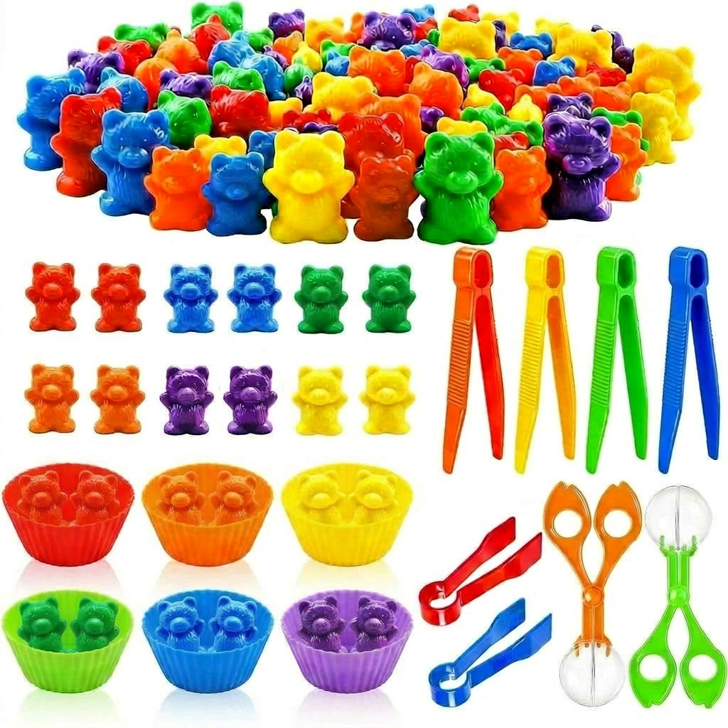 AliExpress Colorful Counting Bears with Sorting Cups & Tweezers, Toddler Counting & Color Sorting Educational Toy Gift for Kids Boys Girls