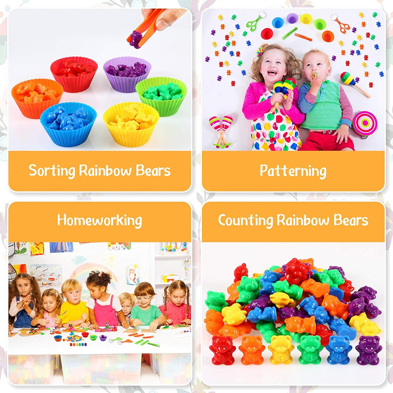 AliExpress Colorful Counting Bears with Sorting Cups & Tweezers, Toddler Counting & Color Sorting Educational Toy Gift for Kids Boys Girls, view 5