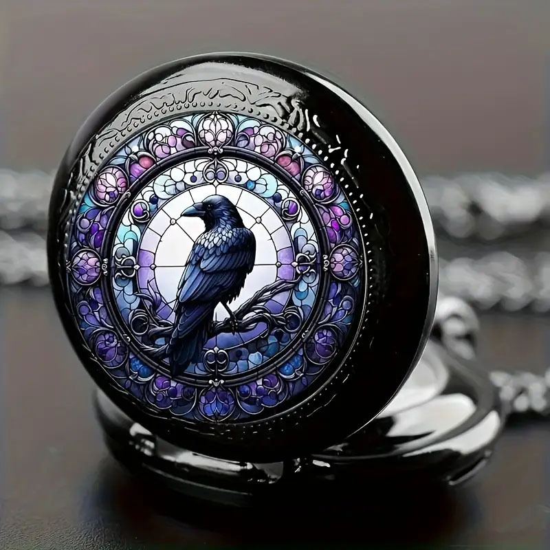 AliExpress Colorful Pattern Medium Pocket Watch Retro Flip Decoration Necklace Watch Personalized Trend Male and Female Student Quartz, view 3