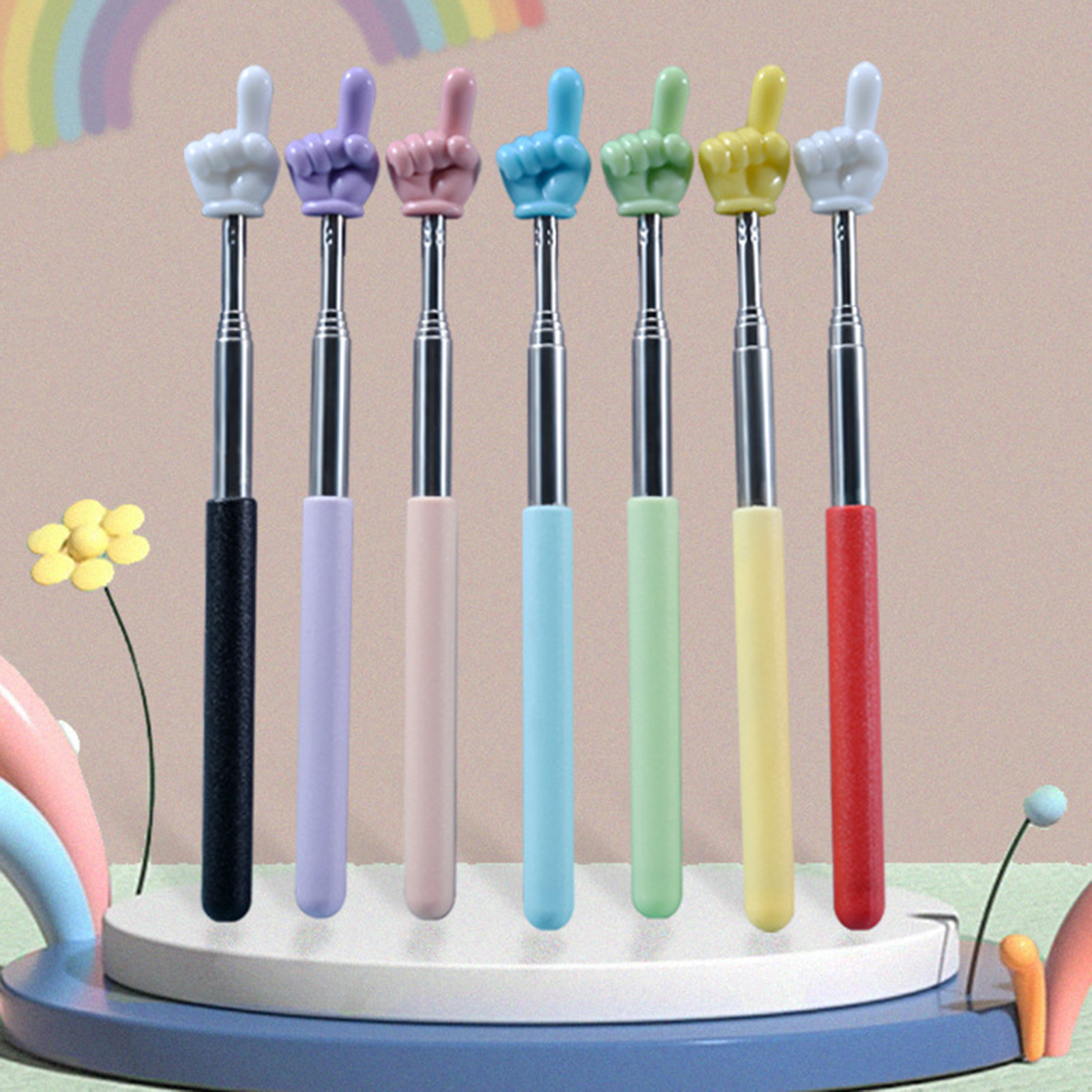AliExpress Colorful Retractable Teachers Pointer Stick Children Finger Pointer Plastic Long Telescoping Hand Pointer For Elementary School, view 3