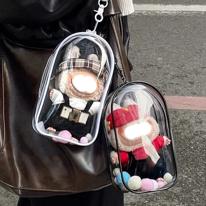 AliExpress Colorful Transparent Protector Case Organizer Box for 17cm Plush Dolls Outdoor Display Bag With Keychain Doll Accessories