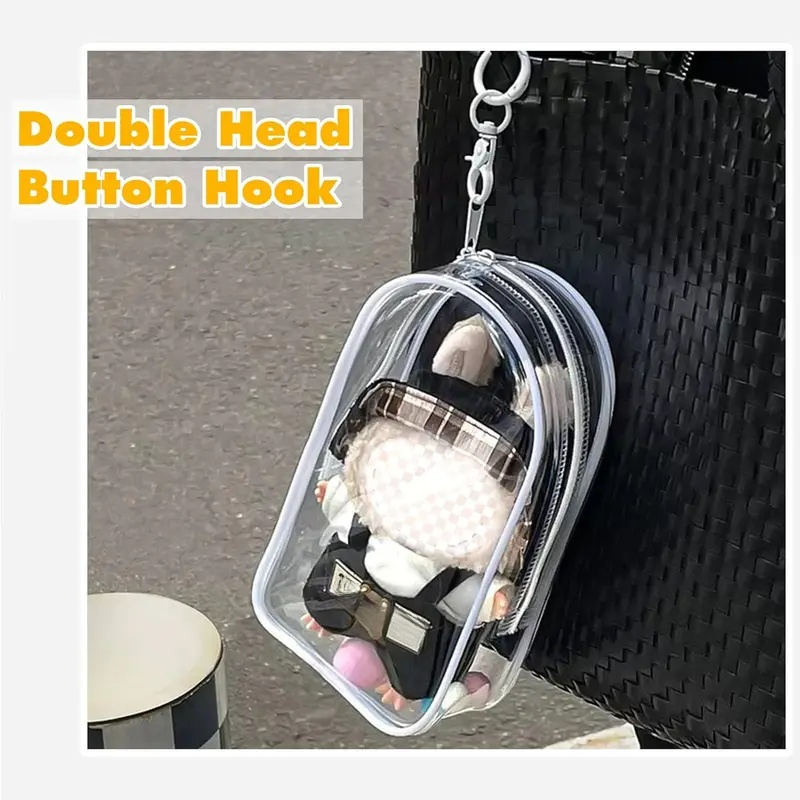 AliExpress Colorful Transparent Protector Case Organizer Box for 17cm Plush Dolls Outdoor Display Bag With Keychain Doll Accessories, view 2