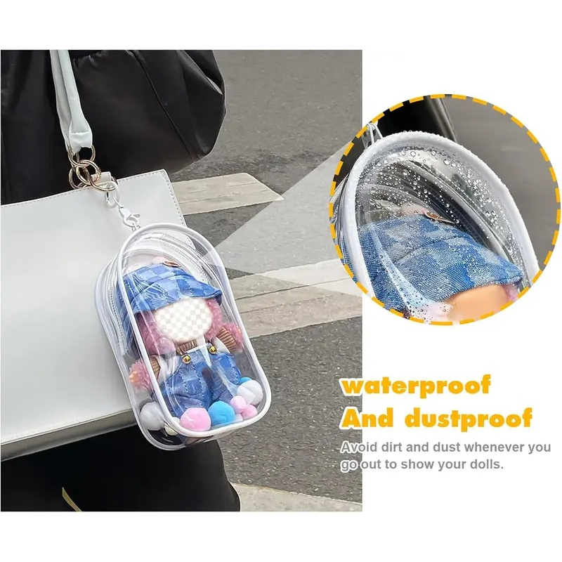 AliExpress Colorful Transparent Protector Case Organizer Box for 17cm Plush Dolls Outdoor Display Bag With Keychain Doll Accessories, view 3