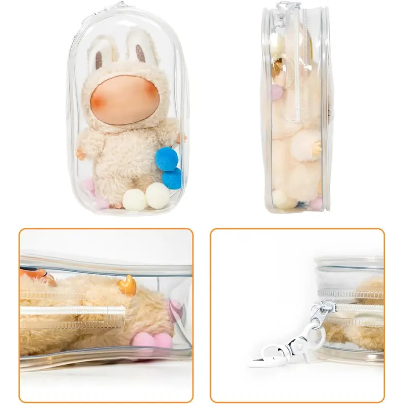 AliExpress Colorful Transparent Protector Case Organizer Box for 17cm Plush Dolls Outdoor Display Bag With Keychain Doll Accessories, view 4