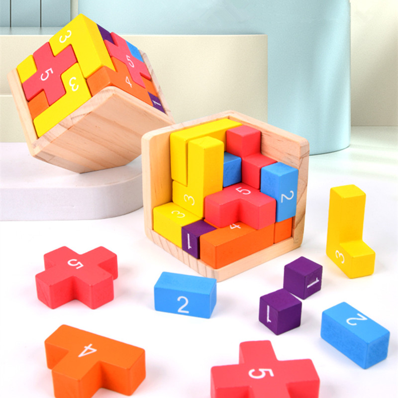 AliExpress Colorful Wooden Blocks Puzzles, Classic Luban Lock Cube 3D Puzzle Toys, Intellectual Game for Children and Adults, view 6
