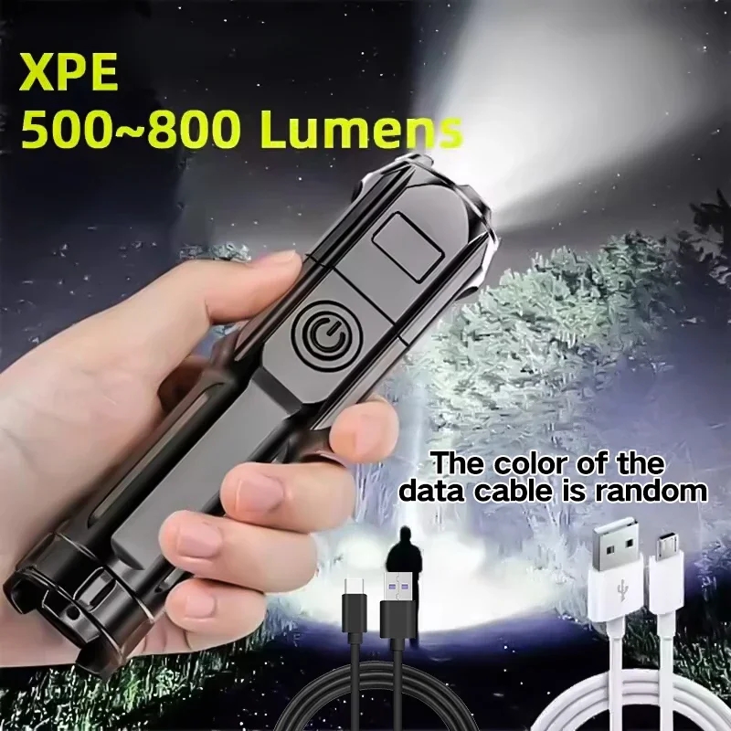 AliExpress Compact USB Charging LED Flashlight Portable Telescopic Zoom Strong Light Focused Long-Range Household Emergency Lighting