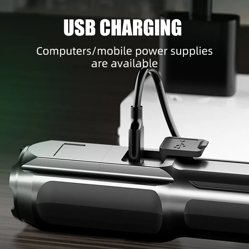 AliExpress Compact USB Charging LED Flashlight Portable Telescopic Zoom Strong Light Focused Long-Range Household Emergency Lighting, view 5