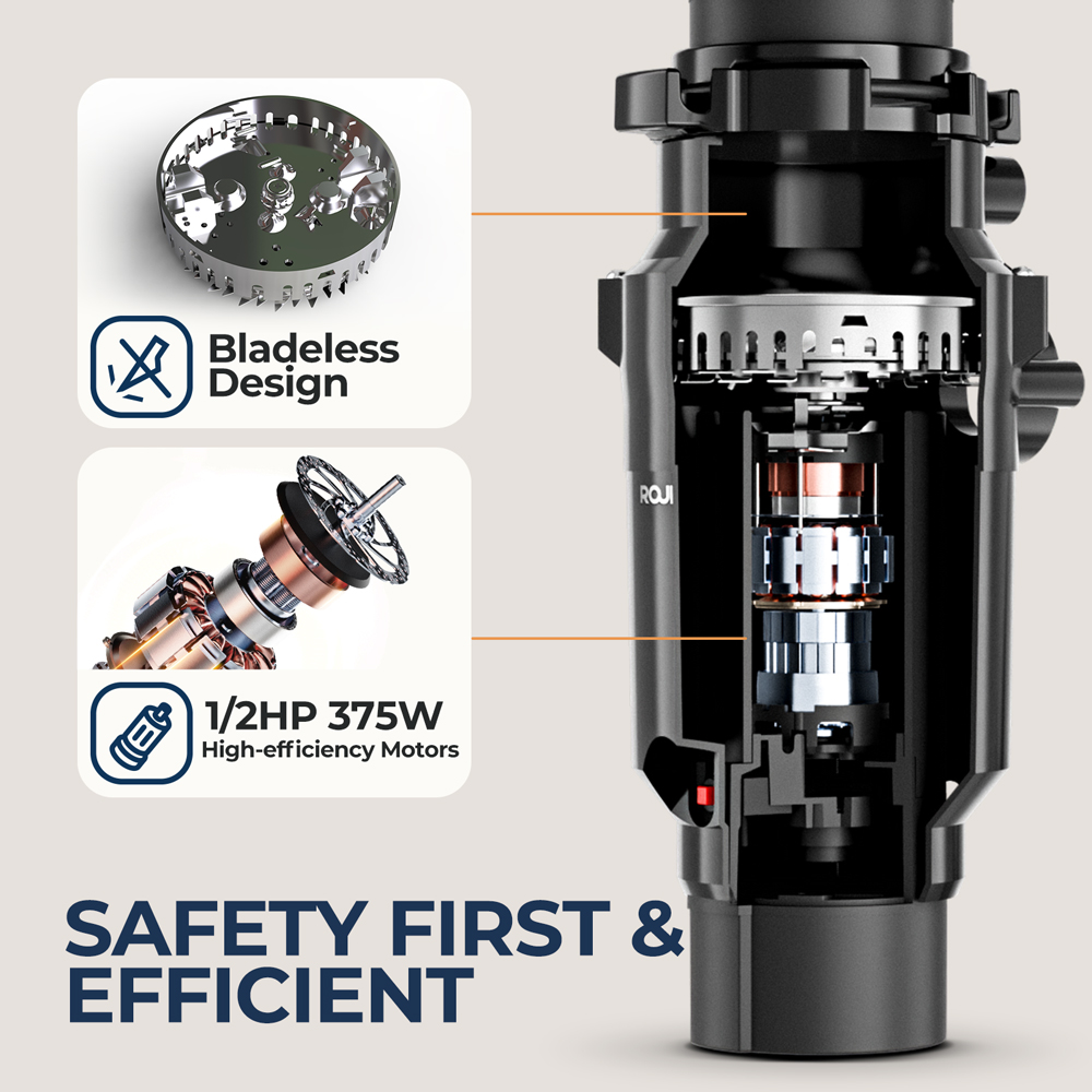 AliExpress Continuous Feed Garbage Disposal with Sound Reduction,1/2 HP Food Waste Disposer with Stainless Steel Grinding System, view 2