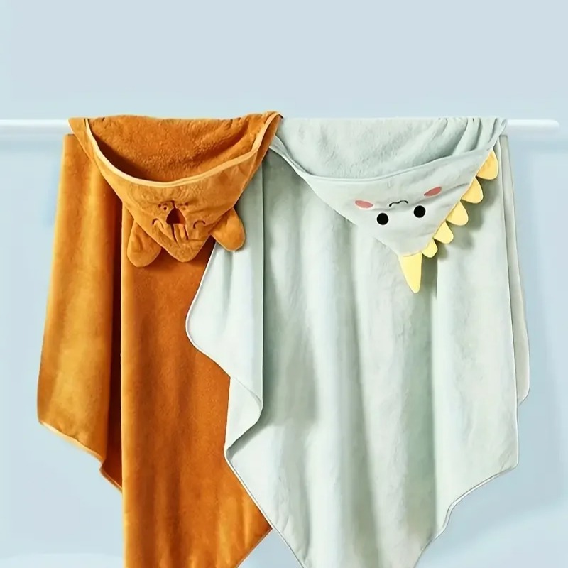 AliExpress Coral Velvet Cape Bath Towel Newborn Bath Wrap Bath Towel Cute Cartoon Cape Bathrobe, view 2