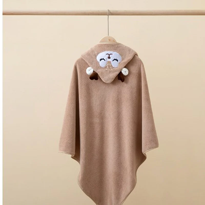AliExpress Coral Velvet Cape Bath Towel Newborn Bath Wrap Bath Towel Cute Cartoon Cape Bathrobe, view 3