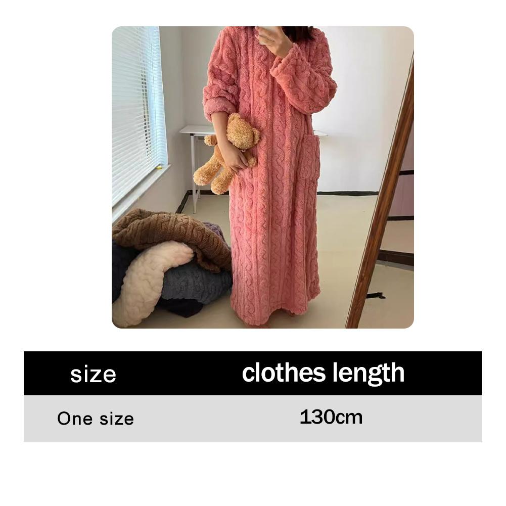 AliExpress Coral Velvet Women's Nightgown Autumn And Winter Long Sleeve Double Pocket Flannel Nightgowns Women Loose Solid Sleepwear, view 6