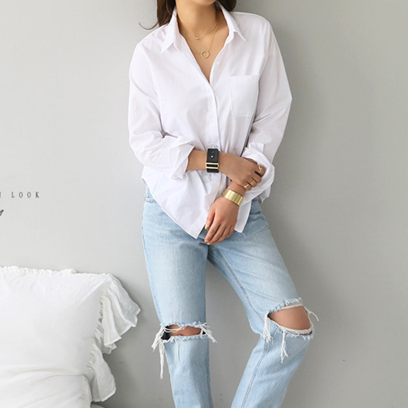 AliExpress Cotton Blouse White Shirt Fashion Women Blusas Mujer De Moda OL Style Tops Casual Ladies Long Sleeve Shirts and Blouses 3496, view 4