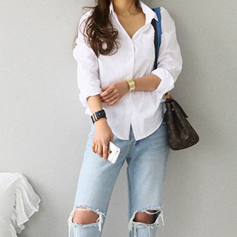 AliExpress Cotton Blouse White Shirt Fashion Women Blusas Mujer De Moda OL Style Tops Casual Ladies Long Sleeve Shirts and Blouses 3496, view 5