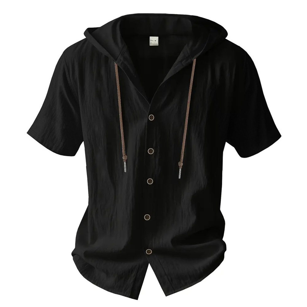 AliExpress Men's Hooded Cotton Linen Short-Sleeve Shirt, view 2