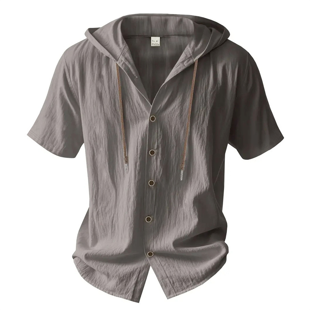 AliExpress Men's Hooded Cotton Linen Short-Sleeve Shirt, view 3