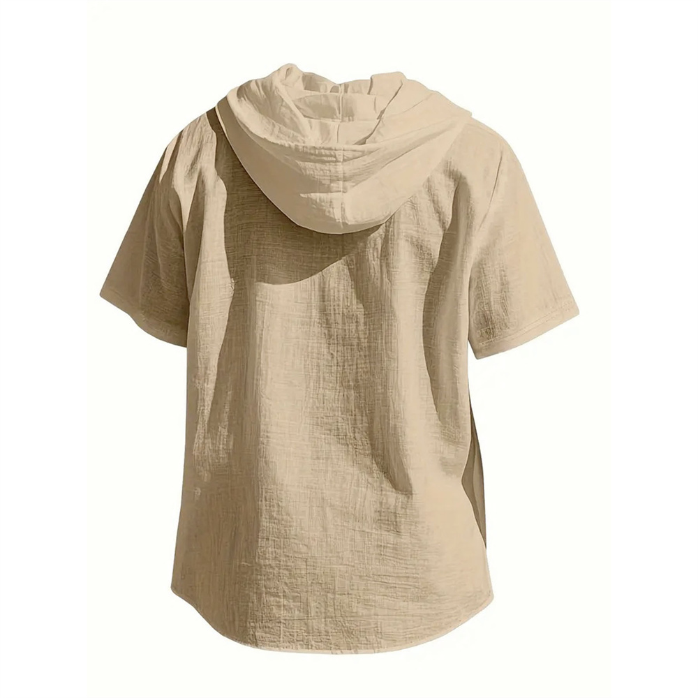 AliExpress Men's Hooded Cotton Linen Short-Sleeve Shirt, view 5