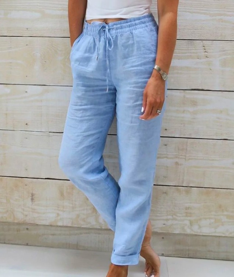 AliExpress Cotton Linen Summer Pants for Women High Waist Elastic Casual Trousers Streetwear Solid Female Clothes 2026 Loose Pencil Pants, view 2