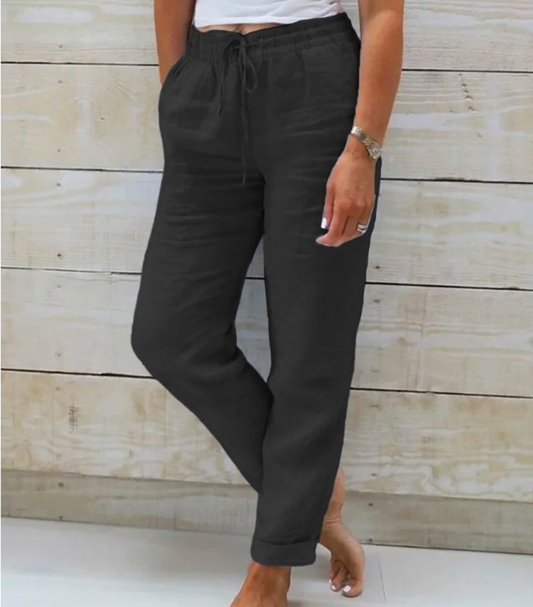 AliExpress Cotton Linen Summer Pants for Women High Waist Elastic Casual Trousers Streetwear Solid Female Clothes 2026 Loose Pencil Pants, view 3