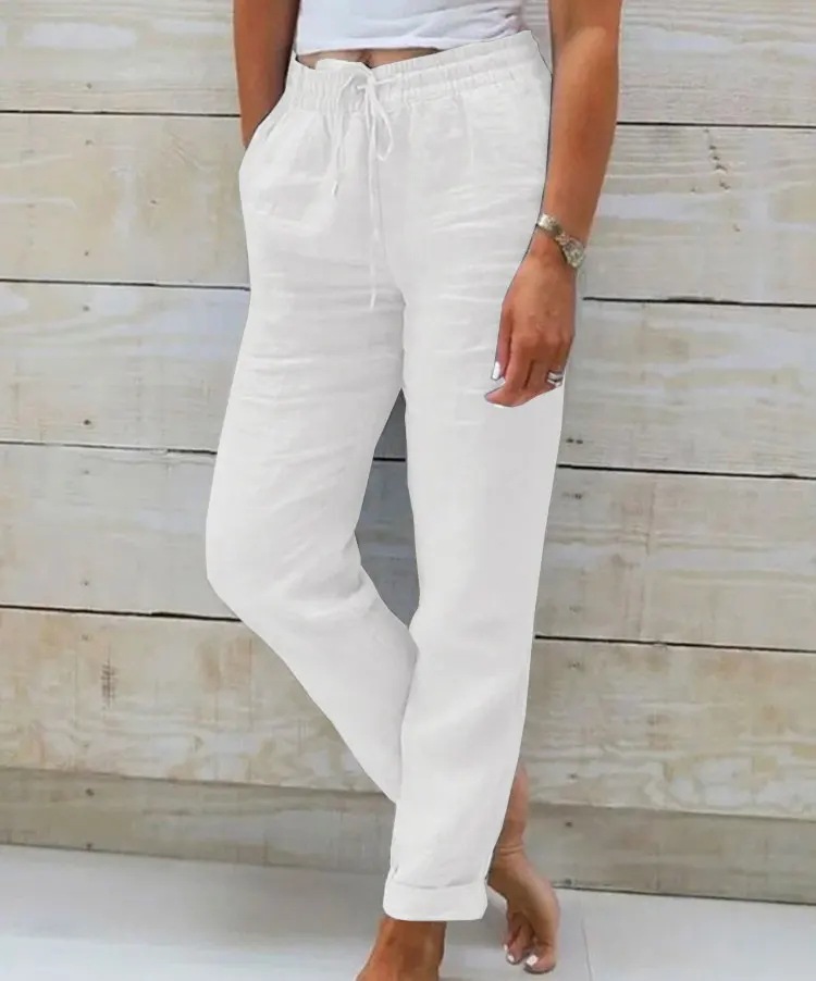AliExpress Cotton Linen Summer Pants for Women High Waist Elastic Casual Trousers Streetwear Solid Female Clothes 2026 Loose Pencil Pants, view 4