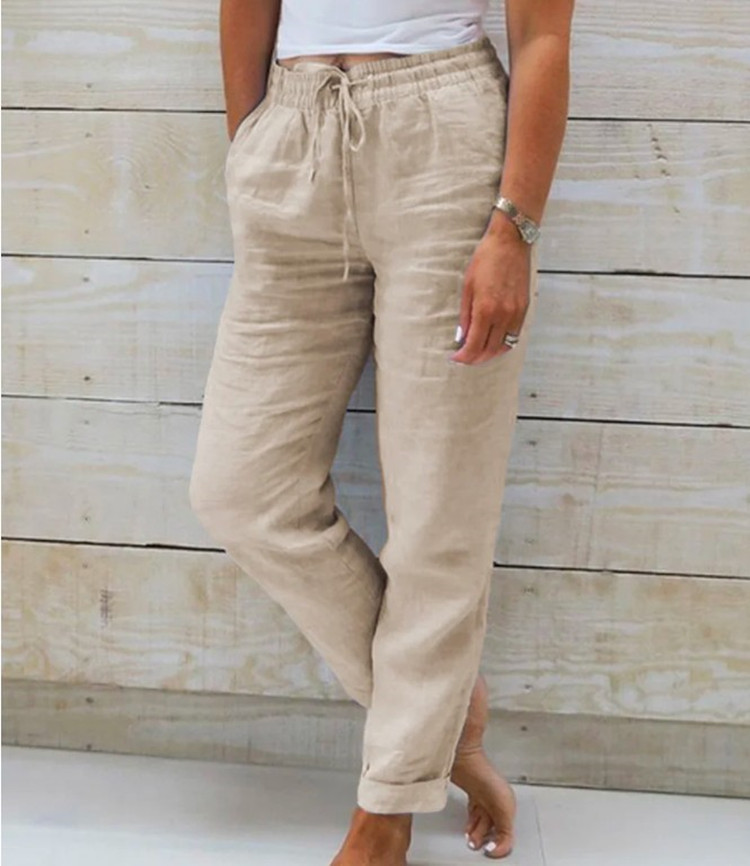 AliExpress Cotton Linen Summer Pants for Women High Waist Elastic Casual Trousers Streetwear Solid Female Clothes 2026 Loose Pencil Pants, view 5