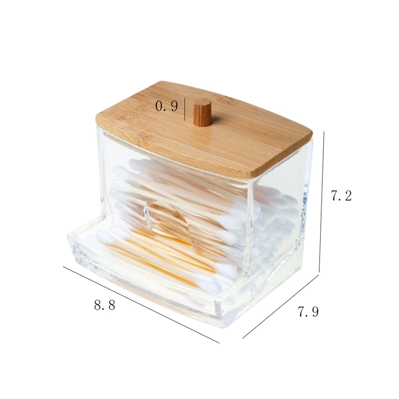 AliExpress Cotton Swab Storage Box Double Head Cotton Buds Container Transparent Square Bamboo Cover Cotton Swab Toothpick Organize Box, view 4