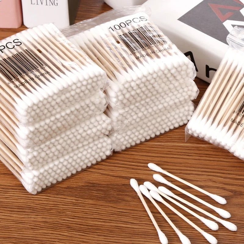 AliExpress Cotton Swab Storage Box Double Head Cotton Buds Container Transparent Square Bamboo Cover Cotton Swab Toothpick Organize Box, view 6