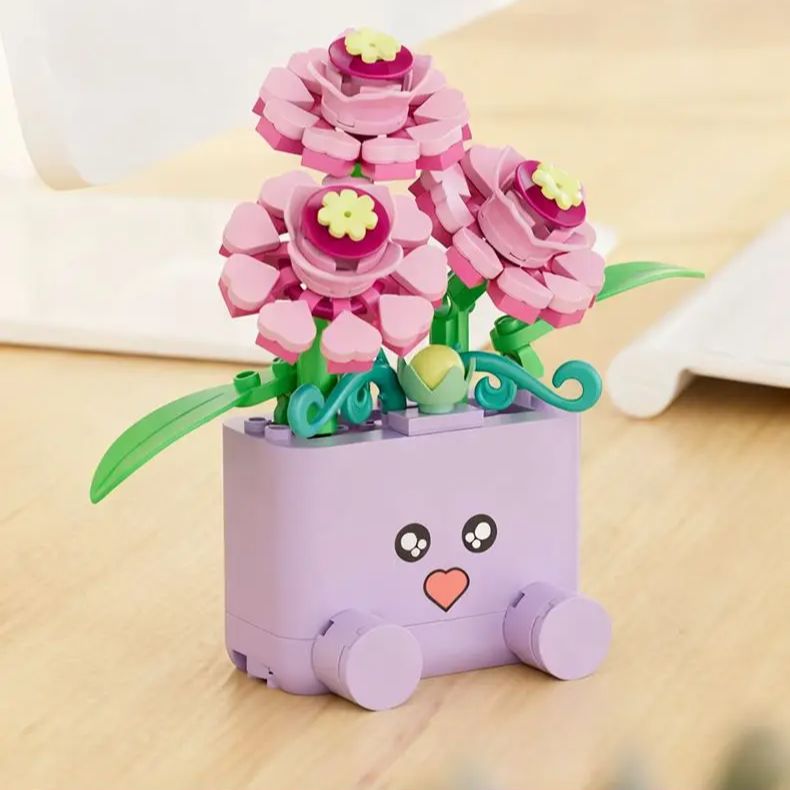 AliExpress Creative Potted Plants Bricks Model Cheerful Flower Botanical Building Blocks Good Mood Assemble Toys Gifts Ornament Decoration, view 3