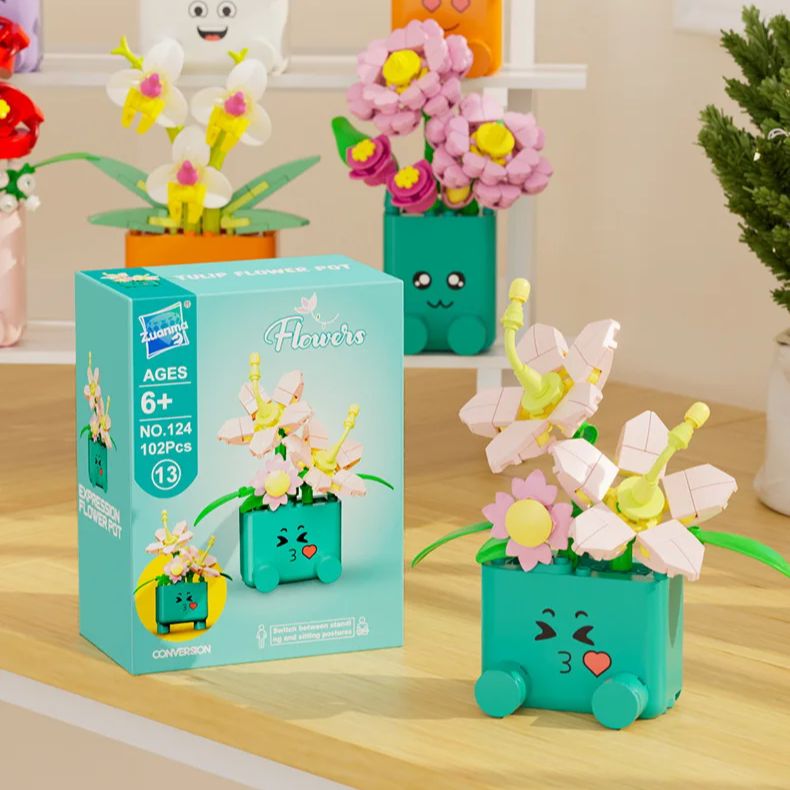 AliExpress Creative Potted Plants Bricks Model Cheerful Flower Botanical Building Blocks Good Mood Assemble Toys Gifts Ornament Decoration, view 4