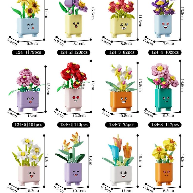 AliExpress Creative Potted Plants Bricks Model Cheerful Flower Botanical Building Blocks Good Mood Assemble Toys Gifts Ornament Decoration, view 5