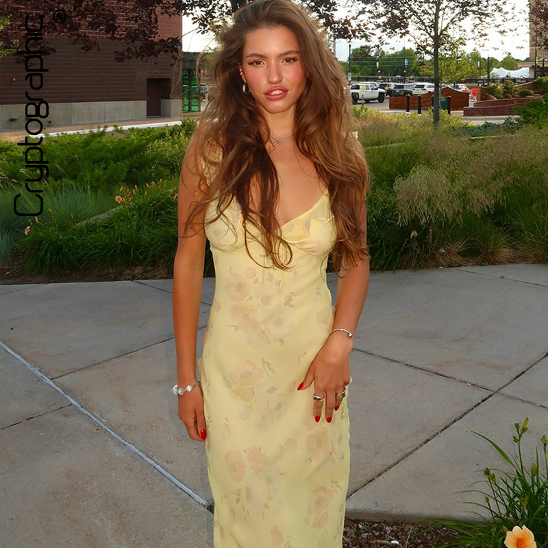 AliExpress Floral Plunge Backless Summer Maxi Dress