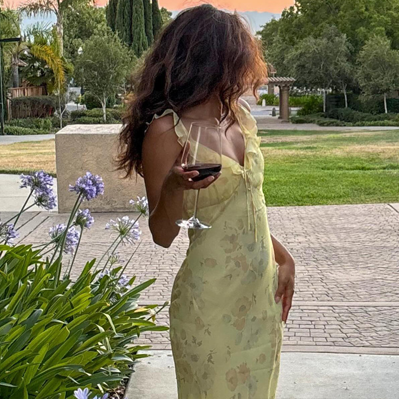 AliExpress Floral Plunge Backless Summer Maxi Dress, view 3