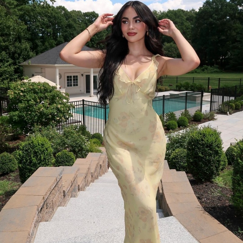 AliExpress Floral Plunge Backless Summer Maxi Dress, view 4