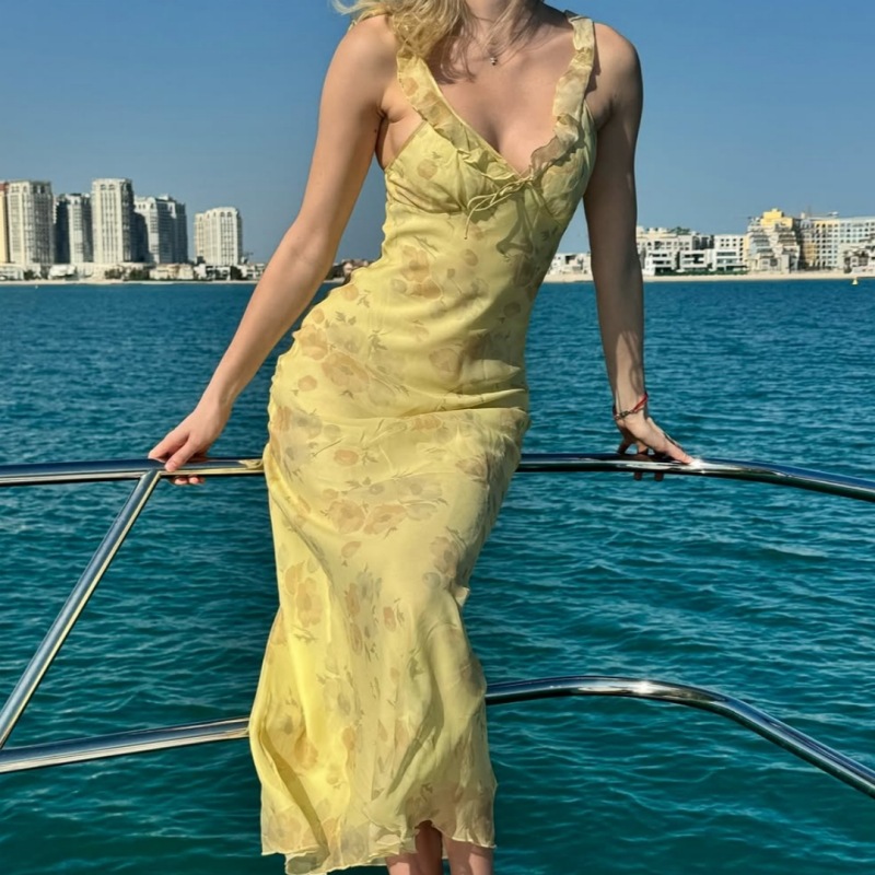AliExpress Floral Plunge Backless Summer Maxi Dress, view 5