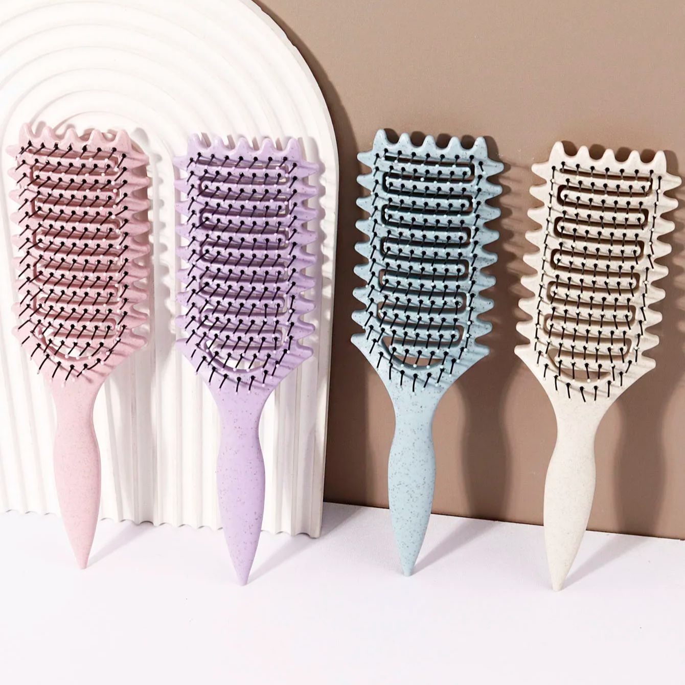 AliExpress Curling Styling Brush - Hollow Massage Comb, Nylon Mane, ABS Plastic Handle, Comfortable Grip Special for Real Hair Wigs